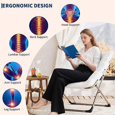 ANIXOL Foldable Saucer Chair with Metal Frame, Plush Cushion, Cozy Lounge Seating