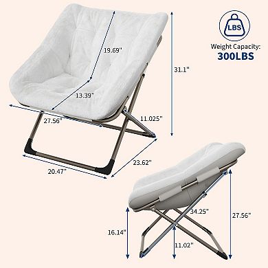 ANIXOL Foldable Saucer Chair with Metal Frame, Plush Cushion, Cozy Lounge Seating