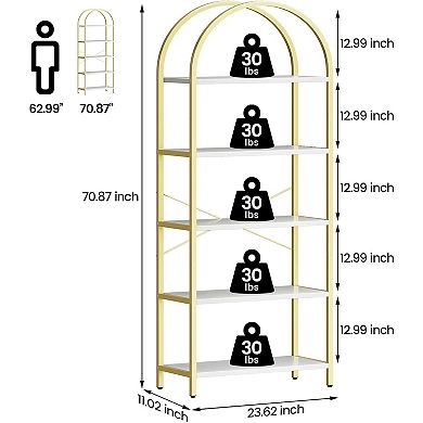 Arched Bookshelf Open Bookcase Modern Freestanding Display Rack Metal
