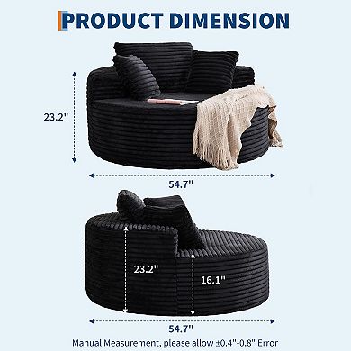 ANIXOL 55" Round Corduroy Chaise Lounge Chair