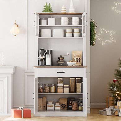 ANIXOL Tall Kitchen Pantry Cabinet with Hutch