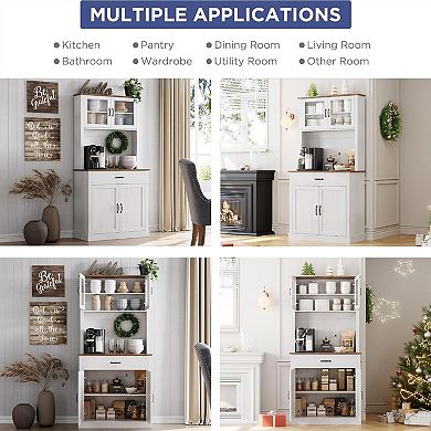ANIXOL Tall Kitchen Pantry Cabinet with Hutch