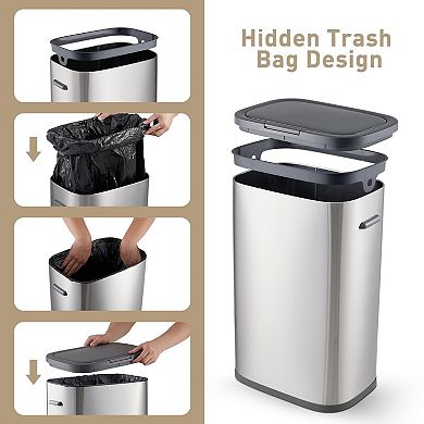 14.5 Gal Kitchen Trash Can, Slim Garbage Can with Press-Top Lid, Narrow Rectangular Waste Bin