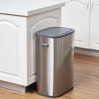 14.5 Gal Kitchen Trash Can, Slim Garbage Can with Press-Top Lid, Narrow Rectangular Waste Bin