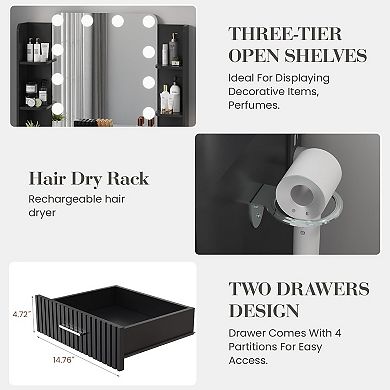 ANIXOL Vanity Desk with LED Lighted Mirror