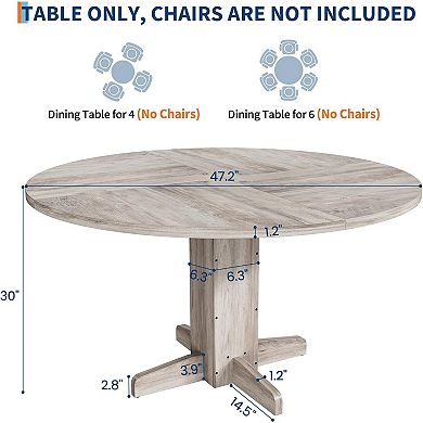 Round Dining Table for 4-6, Wood Kitchen Table with Sturdy Pedestal Base for Kitchen & Dining Room