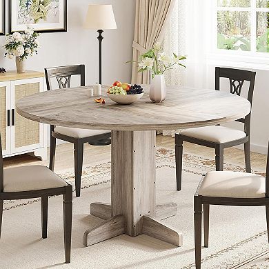 Round Dining Table for 4-6, Wood Kitchen Table with Sturdy Pedestal Base for Kitchen & Dining Room