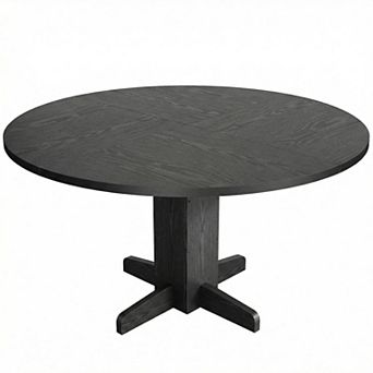 Round Dining Table for 4-6, Wood Kitchen Table with Sturdy Pedestal Base for Kitchen & Dining Room
