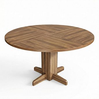 Round Dining Table for 4-6, Wood Kitchen Table with Sturdy Pedestal Base for Kitchen & Dining Room
