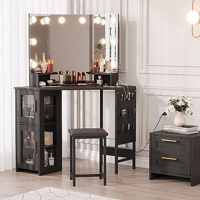 ANIXOL Corner Vanity Desk with LED Mirror