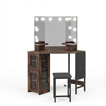 ANIXOL Corner Vanity Desk with LED Mirror