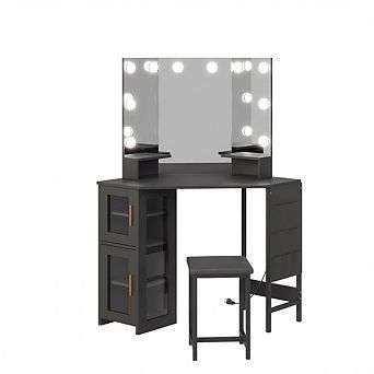 ANIXOL Corner Vanity Desk with LED Mirror