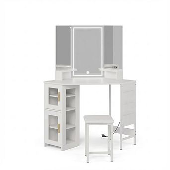 ANIXOL Corner Vanity Desk with LED Mirror