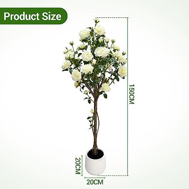 Artificial Tree with Plastic Trunk and Silk Flowers, Faux Plant for Indoor Decor, Living Room