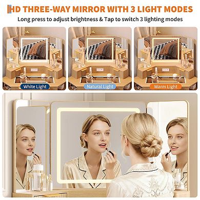 ANIXOL Corner Vanity Desk with Mirror & Lights