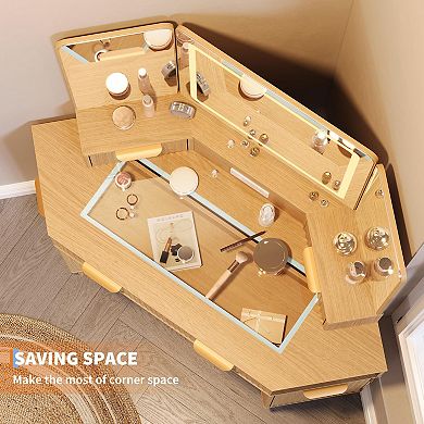 ANIXOL Corner Vanity Desk with Mirror & Lights