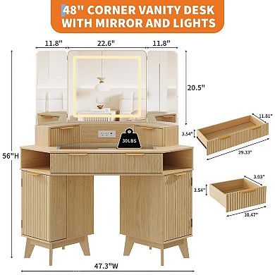 ANIXOL Corner Vanity Desk with Mirror & Lights