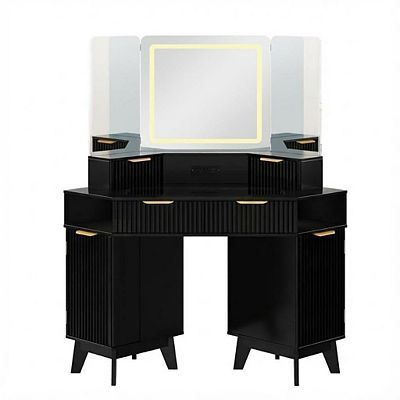 corner dressing table black ELEGANT Corner Dressing Table Black with 3 Angle Mirror and 5 Drawers