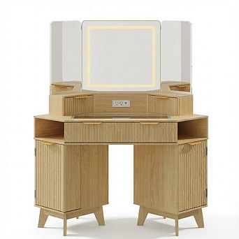 ANIXOL Corner Vanity Desk with Mirror & Lights