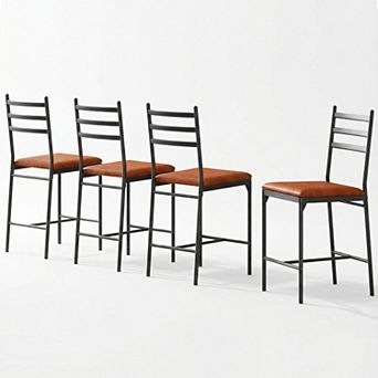 Bar Stools Set of 4, Counter Height Bar Stools w/PU Upholstered Seat, Metal Frame Kitchen Bar Chairs