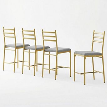 Bar Stools Set of 4, Counter Height Bar Stools w/PU Upholstered Seat, Metal Frame Kitchen Bar Chairs