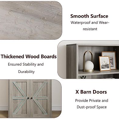 Wooden Bookshelf Display Storage Rack Farmhouse Style Bookcase with Doors