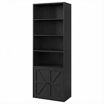 Wooden Bookshelf Display Storage Rack Farmhouse Style Bookcase with Doors
