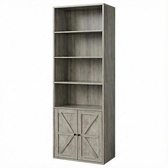 Wooden Bookshelf Display Storage Rack Farmhouse Style Bookcase with Doors