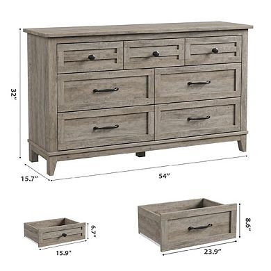 Bedroom Dresser with 7 Drawers and Wood Storage Chest