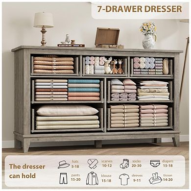 Bedroom Dresser with 7 Drawers and Wood Storage Chest