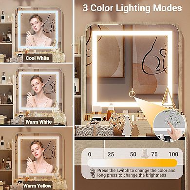 ANIXOL Vanity Desk with LED Mirror and Charging Station