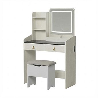 ANIXOL Vanity Desk with LED Mirror and Charging Station