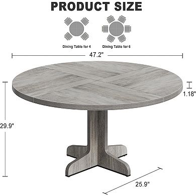 Round Dining Table for 4, 47" Dining Room Table w/ Wooden Base, Circle Kitchen Table for Dining Room