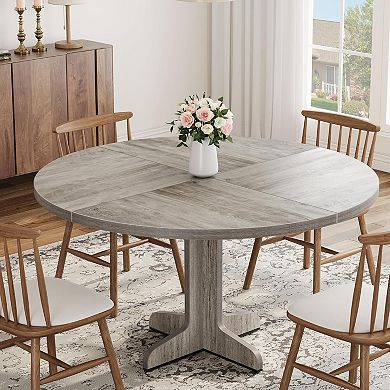 Round Dining Table for 4, 47" Dining Room Table w/ Wooden Base, Circle Kitchen Table for Dining Room