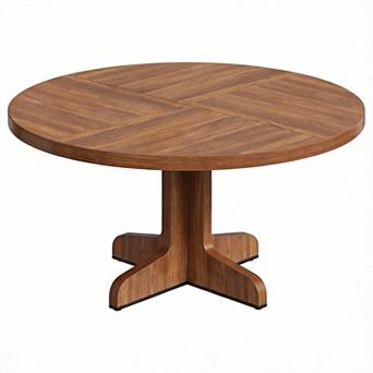 Round Dining Table for 4, 47" Dining Room Table w/ Wooden Base, Circle Kitchen Table for Dining Room