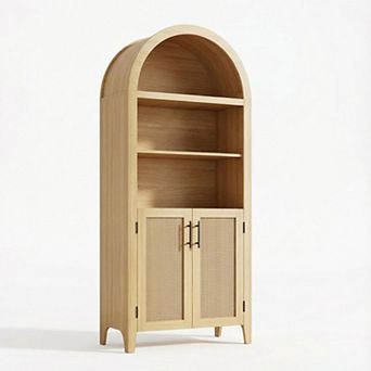 Arched Bookcase with Doors Kitchen Pantry Cabinet With Doors Open Display Shelf Rattan