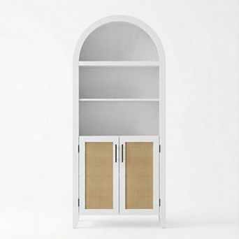 Arched Bookcase with Doors Kitchen Pantry Cabinet With Doors Open Display Shelf Rattan