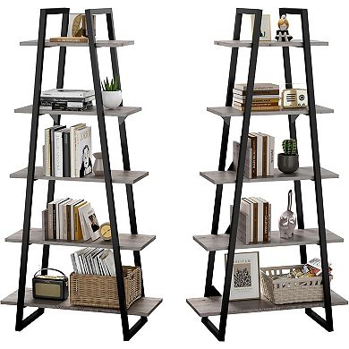 Tall Narrow Bookcase with Shelves Ladder Shelf Bookshelf Storage Organizer Rustic