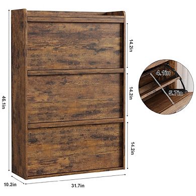 Wooden Shoe Cabinet with 3 Flip Drawers and Adjustable Shelf