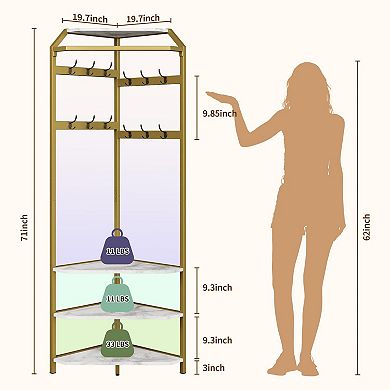 ANIXOL Corner Coat Rack with Bench, 12 Hooks & Shelves