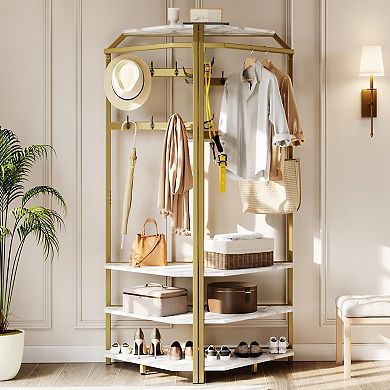 ANIXOL Corner Coat Rack with Bench, 12 Hooks & Shelves