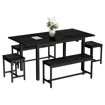 Extendable Dining Table Set 5 pc Large 6-8 Seater Kitchen Table, MDF Top with Black Metal Frame