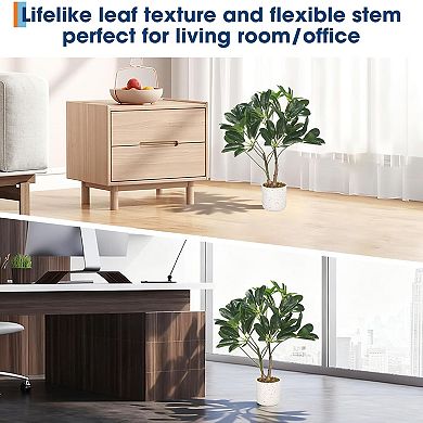 Artificial Schefflera Plant, 2 Faux Tropical Plants in 2 Pots for Indoor Home and Office Décor
