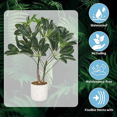 Artificial Schefflera Plant, 2 Faux Tropical Plants in 2 Pots for Indoor Home and Office Décor