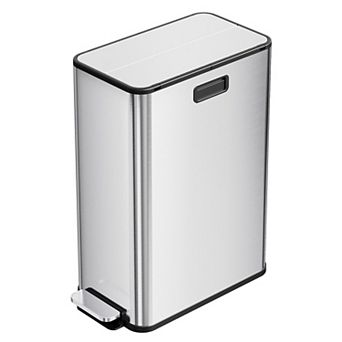 15 Gal Slim Stainless Steel Dual Trash Can with Removable Inner Buckets, Butterfly Lid, Foot Pedal
