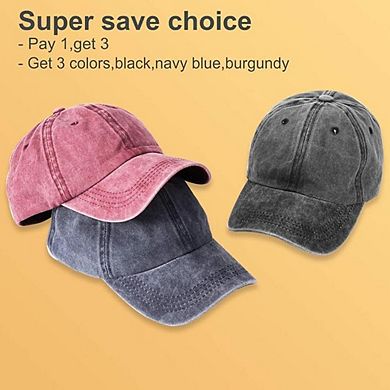 3-Pack Washed Cotton Baseball Cap Retro Adjustable Dad Hats for Men & Women