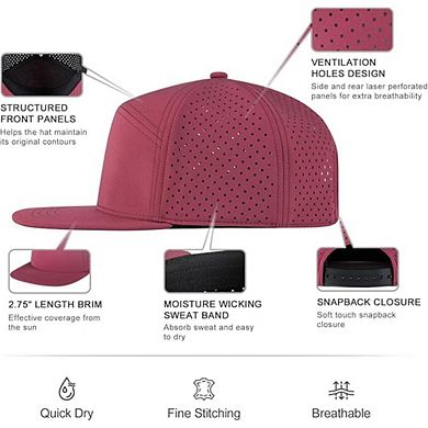 Men's Flat Brim Snapback Baseball Cap Adjustable Performance Hat with Laser Perforation