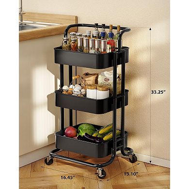 3-Tier Rolling Mesh Cart with Handle & Lockable Wheels