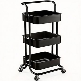 3 tier Rolling Mesh Cart with Handle & Lockable Wheels