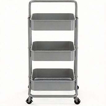 3 tier Rolling Mesh Cart with Handle & Lockable Wheels
